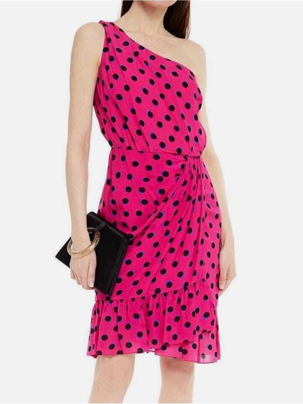 Derek Lam 10 Crosby 1-Shoulder Pink Polka Dot Dress Designer Party Barbie Sz 12